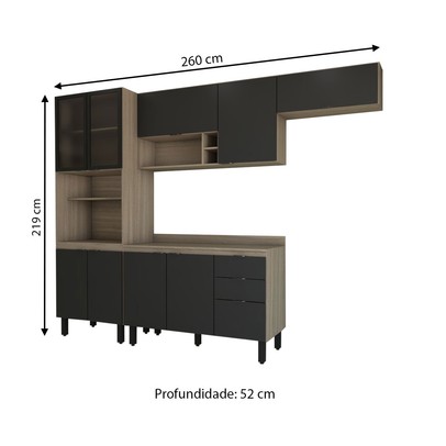 Cozinha Completa Alice 10 Portas 2 Gavetas Marrom/Grafite - Panorama Móveis
