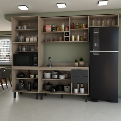 Cozinha Completa Alice 10 Portas 2 Gavetas Marrom/Grafite - Panorama Móveis