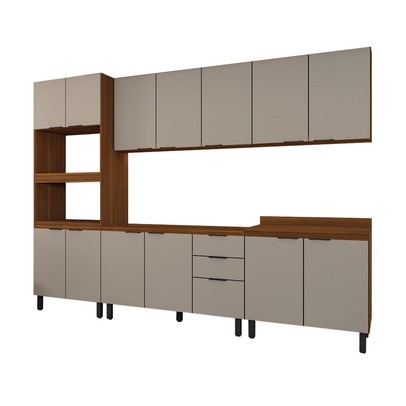 Cozinha Completa Alice 14 Portas 2 Gavetas Marrom/Nude - Panorama Móveis