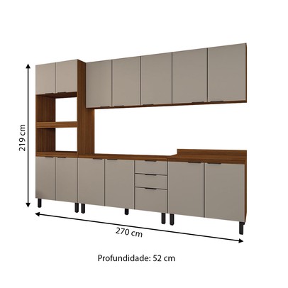 Cozinha Completa Alice 14 Portas 2 Gavetas Marrom/Nude - Panorama Móveis