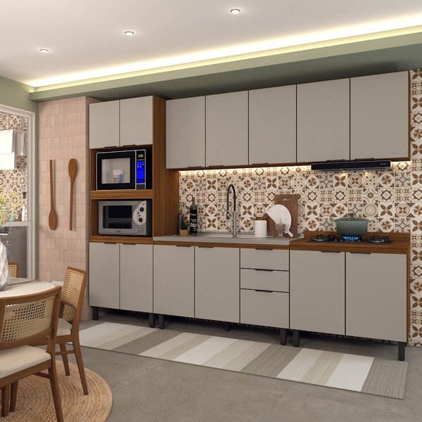 Cozinha Completa Alice 14 Portas 2 Gavetas Marrom/Nude - Panorama Móveis