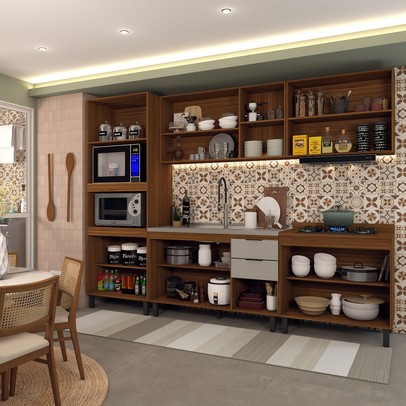 Cozinha Completa Alice 14 Portas 2 Gavetas Marrom/Nude - Panorama Móveis