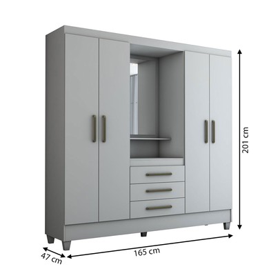 Guarda-Roupa Solteiro Capelinha 4 Portas 3 Gavetas com Espelho Flex Branco/Rosa - Panorama Móveis