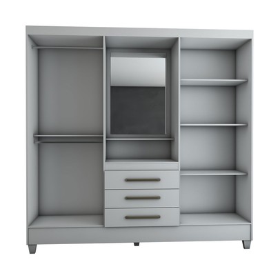 Guarda-Roupa Solteiro Capelinha 4 Portas 3 Gavetas com Espelho Flex Branco/Rosa - Panorama Móveis