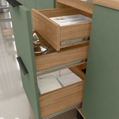 Cozinha Completa Laura 9 Portas 3 Gavetas com Vidro 100% Mdf Freijo/Jade - Mx Móveis