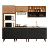 Cozinha Completa Laura 9 Portas 3 Gavetas com Vidro 100% Mdf Freijo/Nero - Mx Móveis