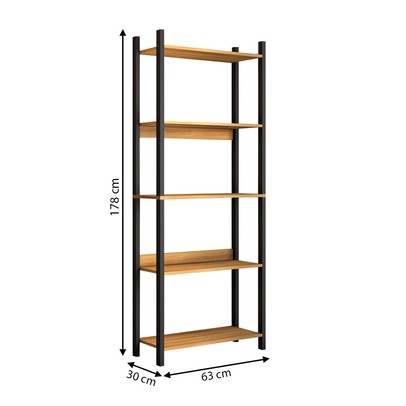 Estante para Livros Nobre 5 Prateleiras Estilo Industrial Freijó/Black - Panorama Móveis
