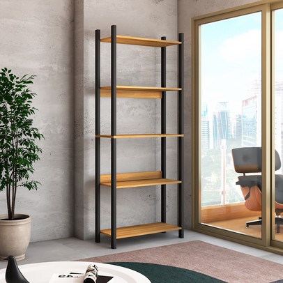 Estante para Livros Nobre 5 Prateleiras Estilo Industrial Freijó/Black - Panorama Móveis
