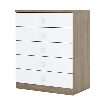 Cômoda de Bebê Bala de Menta 5 Gavetas Rústico/Branco - Henn