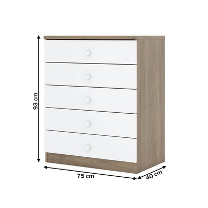 Cômoda de Bebê Bala de Menta 5 Gavetas Rústico/Branco - Henn