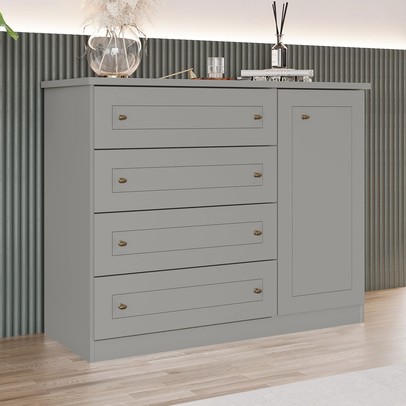 Cômoda de Bebê Americano 1 Porta 4 Gavetas Cinza - Henn