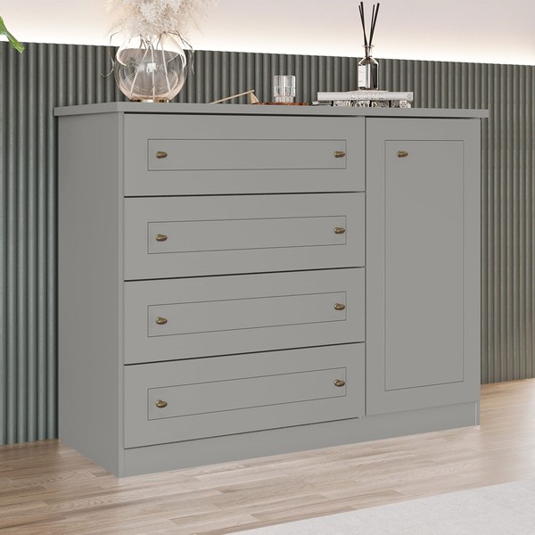 Cômoda de Bebê Americano 1 Porta 4 Gavetas Cinza - Henn