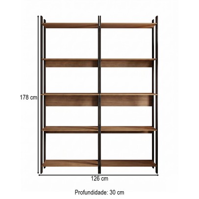 Estante para Livros Nobre 10 Prateleiras Estilo Industrial Freijó/Black - Panorama Móveis