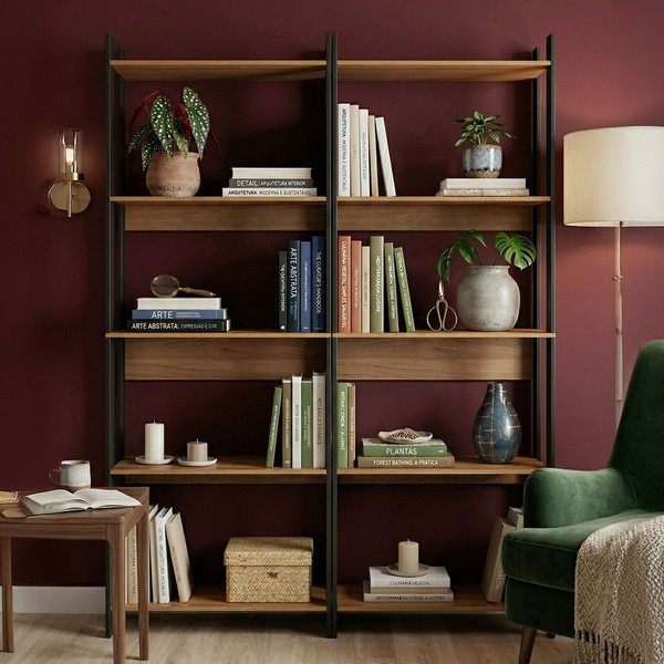 Estante para Livros Nobre 10 Prateleiras Estilo Industrial Freijó/Black - Panorama Móveis