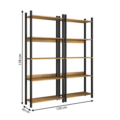 Estante para Livros Nobre 10 Prateleiras Estilo Industrial Freijó/Black - Panorama Móveis