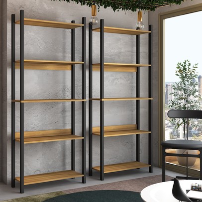 Estante para Livros Nobre 10 Prateleiras Estilo Industrial Freijó/Black - Panorama Móveis