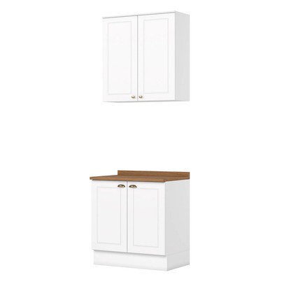 Armário de Cozinha Americana 4 Portas 3 Prateleiras 100% Mdf Branco/Nature - Henn