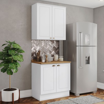 Armário de Cozinha Americana 4 Portas 3 Prateleiras 100% Mdf Branco/Nature - Henn