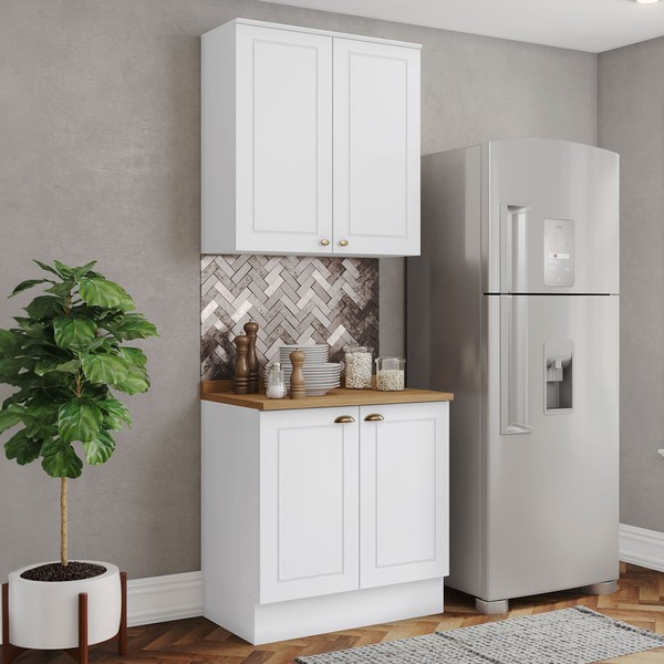 Armário de Cozinha Americana 4 Portas 3 Prateleiras 100% Mdf Branco/Nature - Henn