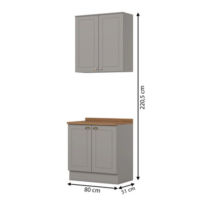 Armário de Cozinha Americana 4 Portas 3 Prateleiras 100% Mdf Cinza/Nature - Henn