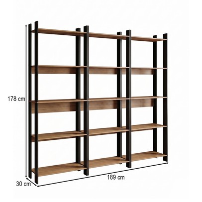 Estante para Livros Nobre 15 Prateleiras Estilo Industrial Freijó/Black - Panorama Móveis