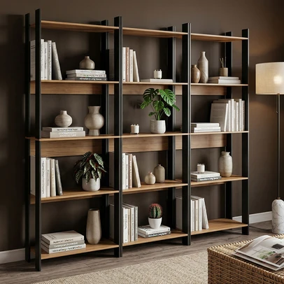 Estante para Livros Nobre 15 Prateleiras Estilo Industrial Freijó/Black - Panorama Móveis