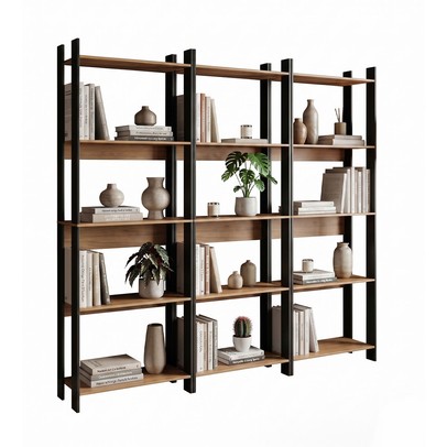 Estante para Livros Nobre 15 Prateleiras Estilo Industrial Freijó/Black - Panorama Móveis