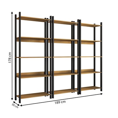 Estante para Livros Nobre 15 Prateleiras Estilo Industrial Freijó/Black - Panorama Móveis