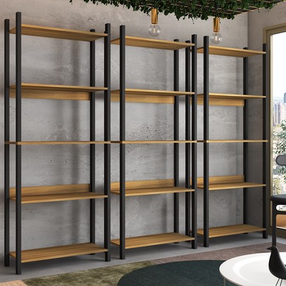 Estante para Livros Nobre 15 Prateleiras Estilo Industrial Freijó/Black - Panorama Móveis