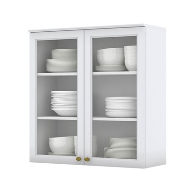 Armário Aéreo Cozinha Americana 2 Portas com Vidro Branco - Henn