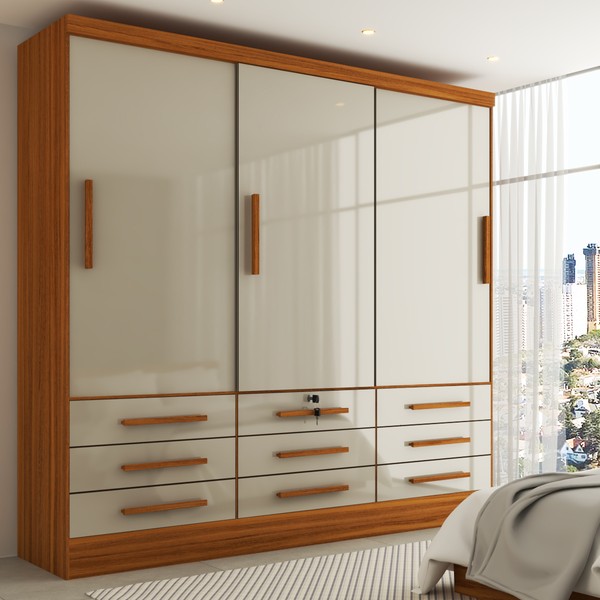 Guarda-Roupa Casal Fortaleza 3 Portas 9 Gavetas Cinamomo/Off White - Panorama Móveis