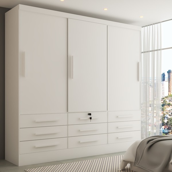 Guarda-Roupa Casal Fortaleza 3 Portas 9 Gavetas Neve - Panorama Móveis