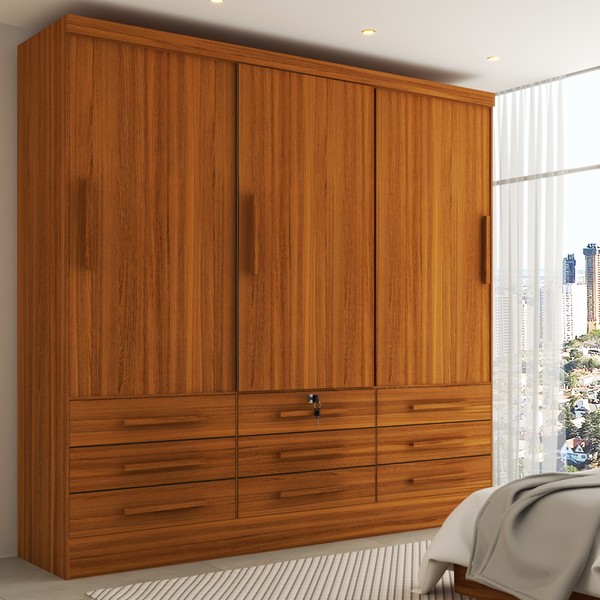 Guarda-Roupa Casal Fortaleza 3 Portas 9 Gavetas Cinamomo - Panorama Móveis