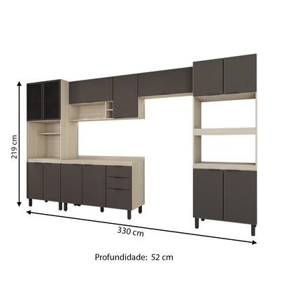 Cozinha Completa Sophia 14 Portas 2 Gavetas Marrom/Grafite - Panorama Móveis
