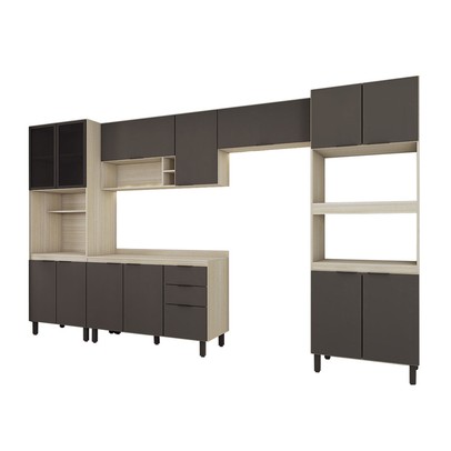 Cozinha Completa Sophia 14 Portas 2 Gavetas Marrom/Grafite - Panorama Móveis