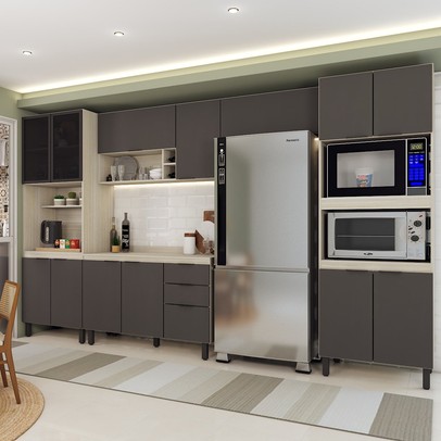 Cozinha Completa Sophia 14 Portas 2 Gavetas Marrom/Grafite - Panorama Móveis