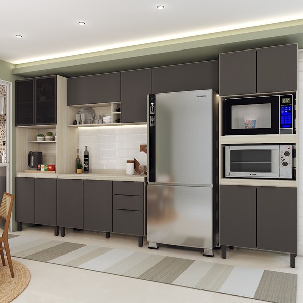 Cozinha Completa Sophia 14 Portas 2 Gavetas Marrom/Grafite - Panorama Móveis