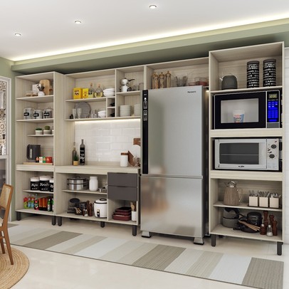 Cozinha Completa Sophia 14 Portas 2 Gavetas Marrom/Grafite - Panorama Móveis