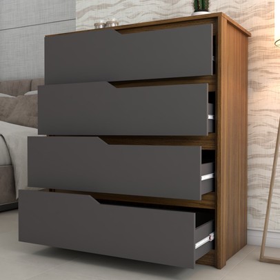 Cômoda Arabella 4 Gavetas Marrom/Grafite - Panorama Móveis