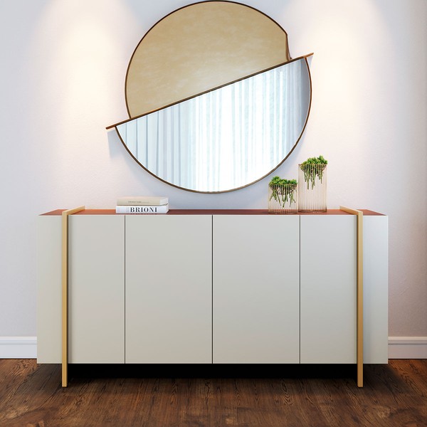 Balcão Buffet Copacabana 4 Portas 2 Prateleiras Off White/Nogueira/Dourado - Colibri