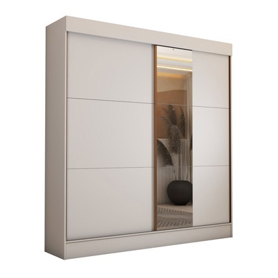 Guarda-Roupa Casal Portugal 2 Portas de Correr com Espelho 3 Gavetas Branco Fosco - Panorama Móveis