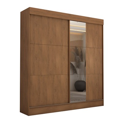 Guarda-Roupa Casal Portugal 2 Portas de Correr com Espelho 3 Gavetas 100% Mdf Cinamomo - Panorama Móveis