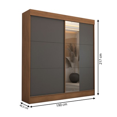Guarda-Roupa Casal Portugal 2 Portas de Correr com Espelho 3 Gavetas 100% Mdf Flex Cinamomo/Chumbo - Panorama Móveis