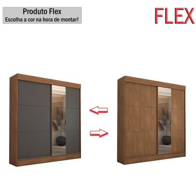 Guarda-Roupa Casal Portugal 2 Portas de Correr com Espelho 3 Gavetas 100% Mdf Flex Cinamomo/Chumbo - Panorama Móveis