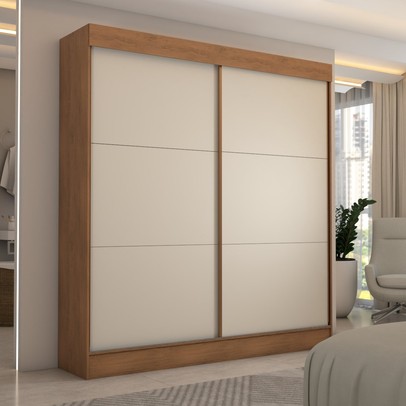 Guarda-Roupa Casal Portugal 2 Portas de Correr 3 Gavetas 100% Mdf Cinamomo/Off White - Panorama Móveis