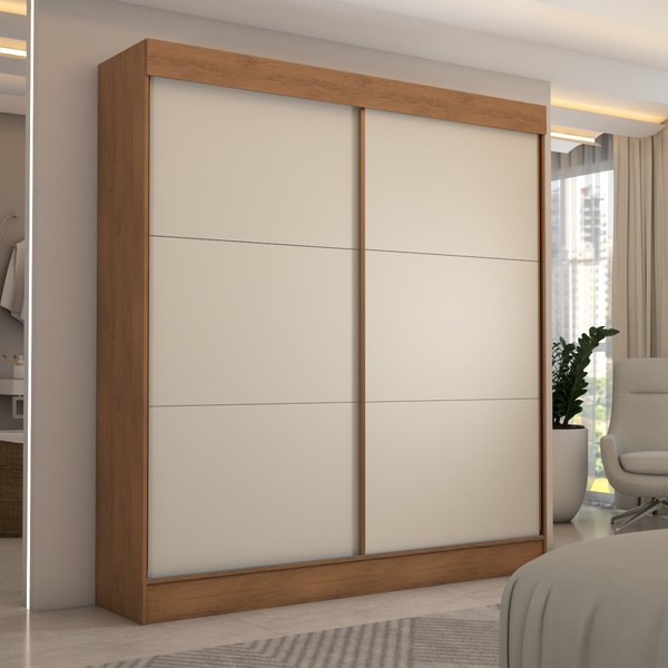 Guarda-Roupa Casal Portugal 2 Portas de Correr 3 Gavetas 100% Mdf Cinamomo/Off White - Panorama Móveis