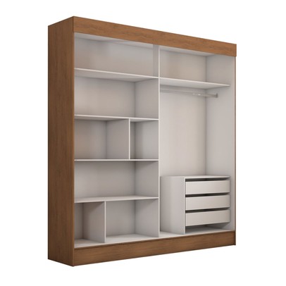 Guarda-Roupa Casal Portugal 2 Portas de Correr 3 Gavetas 100% Mdf Flex Cinamomo/Chumbo - Panorama Móveis