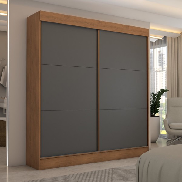 Guarda-Roupa Casal Portugal 2 Portas de Correr 3 Gavetas 100% Mdf Flex Cinamomo/Chumbo - Panorama Móveis