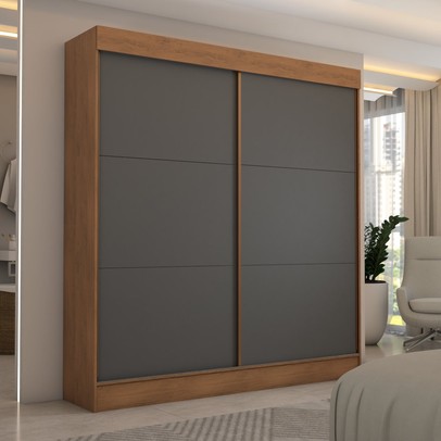 Guarda-Roupa Casal Portugal 2 Portas de Correr 3 Gavetas Flex Cinamomo/Chumbo - Panorama Móveis