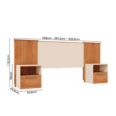 Cabeceira Casal King Extensível Lucius 2 Gavetas Ripado Freijo/Off White - Caemmun
